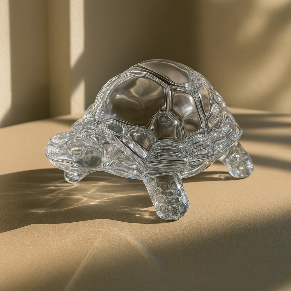 Vintage Crystal glass turtle figurine paperweight clear handcrafted animal decor